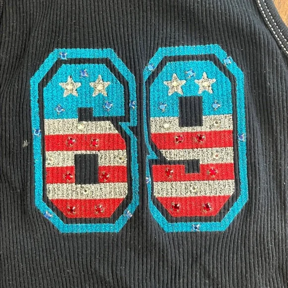 Bisou Bisou Black Ribbed Tank Top 69 SPARKLE APPLIED TANK ( fits small) - Picture 2 of 6